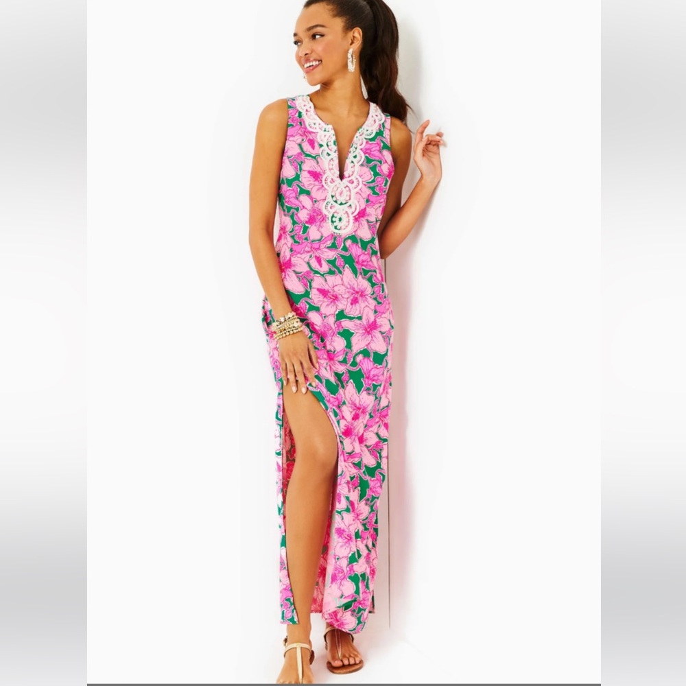 Lilly Pulitzer Maxi Dress with Pink and Green Design